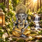 Figura Ganesha con tambor en resina 22 cm dorado y gris1