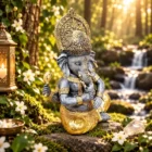 Figura Ganesha con flauta en resina 22 cm dorado y gris1