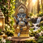 Figura Ganesha en trono de resina 24 cm dorado y gris12