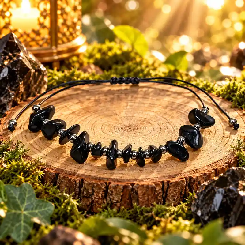 Pulsera Turmalina Negra chips con bolas de acero