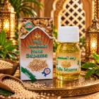 Aceite de Sésamo Huile Sésame 30 ml con frasco de aceite dorado y caja decorada con semillas de sésamo
