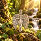 Colgante espada de San Miguel con alas de ángel en acero