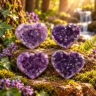 Corazón de drusa de amatista natural de 4 cm con cristales violetas