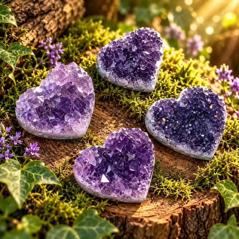 Drusa de amatista en forma de corazón para decoración espiritual