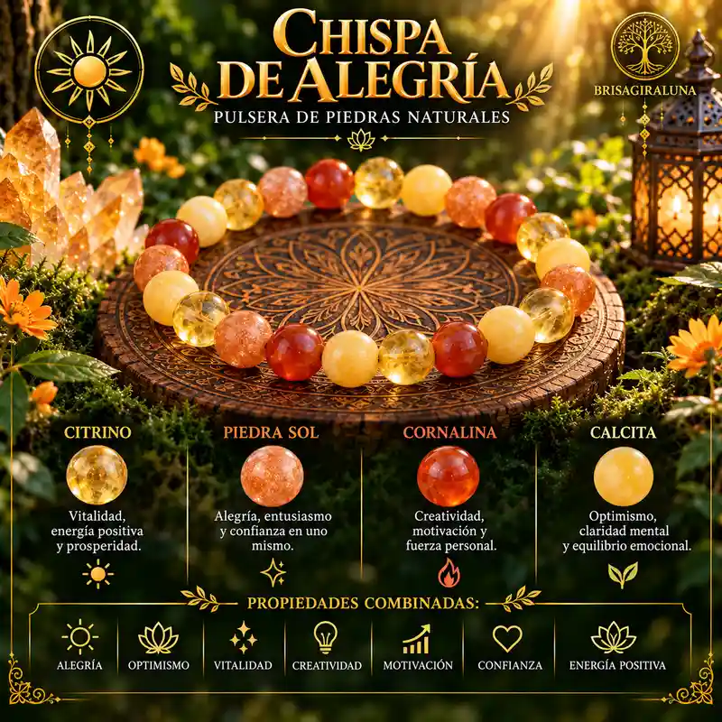 Pulsera Chispa de Alegría con citrino, piedra sol, cornalina y calcita amarilla