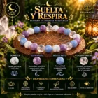 Pulsera Suelta y Respira de Brisagiraluna con howlita blanca, lepidolita violeta, ágata azul y cuarzo cristal transparente.